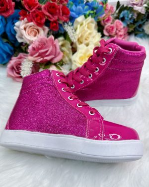 Coturno Infantil Barbie Pink Verniz Com Glitter e Cadarço