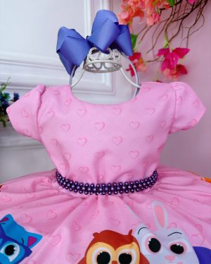 Vestido Infantil Rosa Bolofofos Florido C/ Cinto de Pérolas