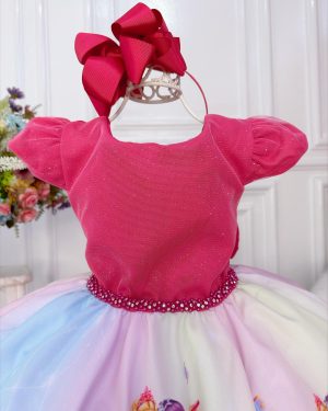 Vestido Infantil Barbie Princesa Festa Pink Peito Glitter