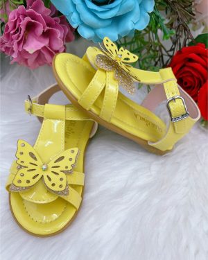 Sandália Amarelo C/ Aplique de Borboleta e Strass Luxo