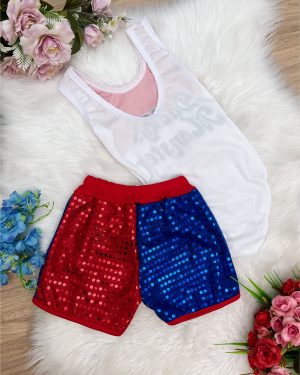 Fantasia Infantil Arlequina Brilho Body e Shorts