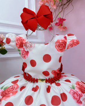 Vestido Infantil Off White Florido de Rosas Primavera Luxo