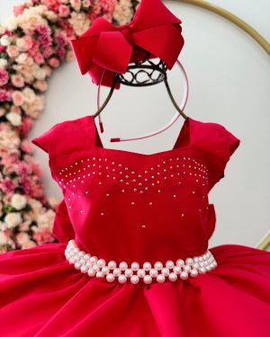 Vestido Infantil Vermelho Busto C/ Strass Damas Formaturas