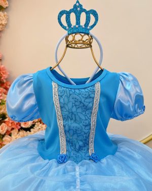 Kit Princesa Fantasia Infantil Frozen com Tiara e Luva Luxo