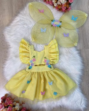 Romper Jardim Encantado Com Asa Amarelo Luxo
