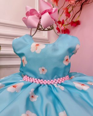 Vestido Infantil da Lilo e Stitch Azul Claro Florido Festas