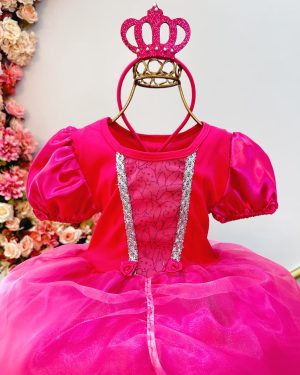 Fantasia Infantil Princesa  Aurora Pink Acompanha Tiara e Luva