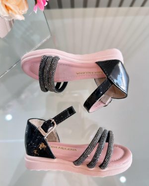 Sandália Infantil Preto Verniz Com Strass Luxo