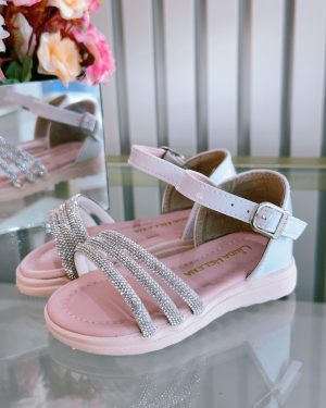 Sandália Infantil Branca Verniz Com Brilho Strass Luxo