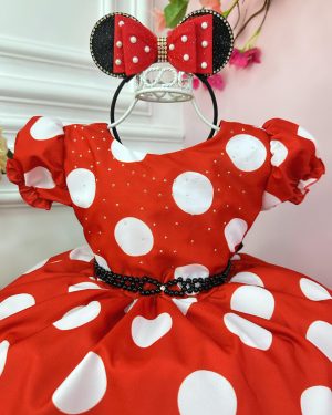 Vestido Infantil Minnie Vermelho Busto Com Strass Festas