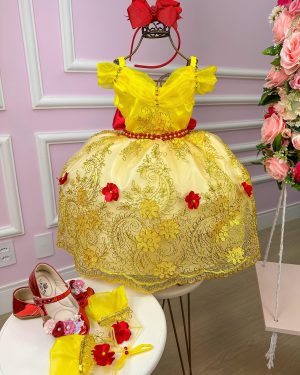 Vestido Princesa Tematico Princesa Amarela
