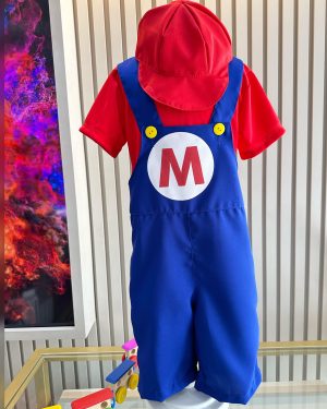 Conjunto Fantasia Infantil Mario Mecânico Vermelha Azul