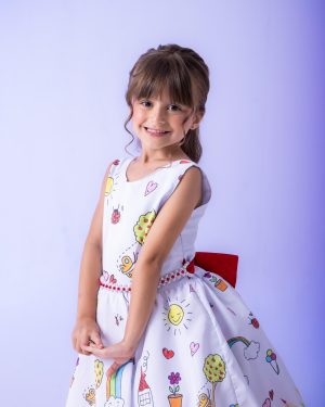 Vestido Marie Lapis Aquarela ABC Branco e Vermelho