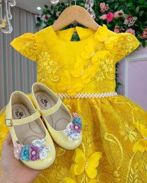 Vestido Marie Jardim Encantado Luxo Amarelo