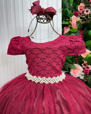 Vestido Enjoy Longo Laura Peito rendado Marsala