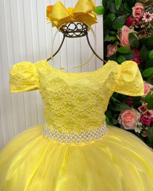 Vestido Enjoy Longo Laura Amarelo Rendado