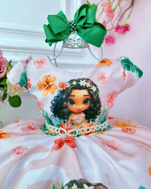 Vestido Infantil Pêssego Moana Doll Florido Luxo Festas