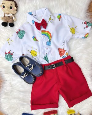 Conjunto Aquarela Com Short Gravatinha e Camisa