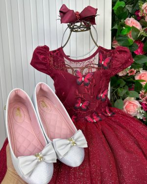 Vestido Vila Lele Longo Jardim Encantado Borboletas Marsala