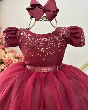 Vestido Infantil Marsala Busto C/ Strass Casamentos Formatura
