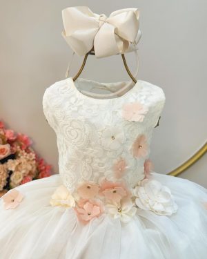 Vestido Infantil Off White Com Renda Daminhas Formatura