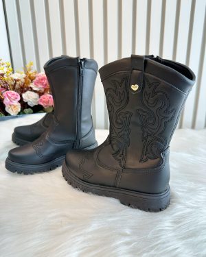 Bota infantil Boiadeira Texana Preto Com Zíper Luxo