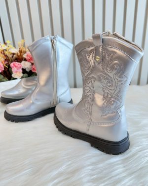 Bota infantil Boiadeira Texana Prata Com Zíper Luxo