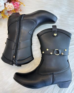 Bota infantil Boiadeira Texana Preta Com Salto e Zíper