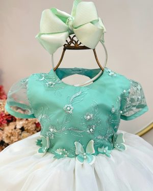 Vestido Infantil Verde Jardim Encantado Saia C/ Babados