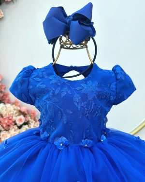 Vestido Infantil Azul Royal Jardim Encantado C/ Renda Festas