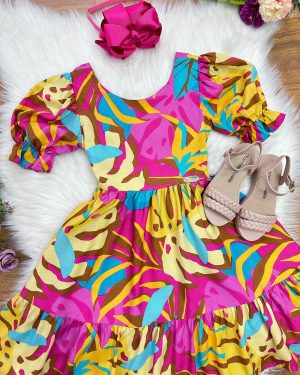 Vestido Infantil Casual Primavera Marsala Florido Colorido