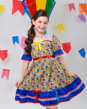 Fantasia Infantil Junino Verde Com Estampa Florzinhas Festas