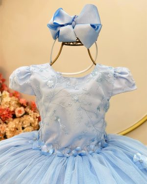 Vestido Infantil Azul Claro Com Renda Jardim Encantado
