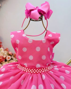 Vestido Infantil Minnie Rosa Bolinhas Brancas Festas Luxo