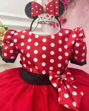 Vestido Infantil Vermelho Bolinhas Minnie Festas Aniversários