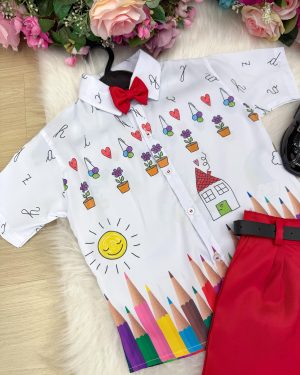 Conjunto Miss cherry Meninos - Lapis Aquarela Vermelho ABC