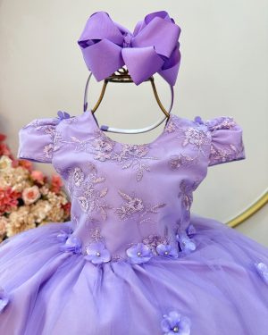 Vestido Infantil Lilás Jardim Encantado C/ Renda Damas Festa