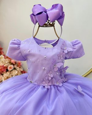 Vestido Infantil Lilás Jardim Encantado Daminha Festas