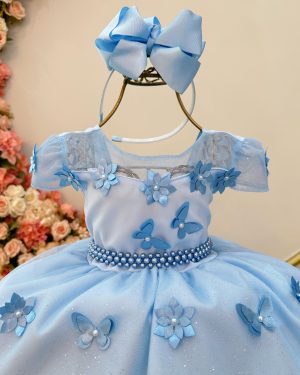 Vestido Infantil Azul Claro Jardim Encantado Festas Luxo