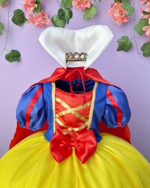 Fantasia Infantil Princesa Branca de Neve Longo Com Capa