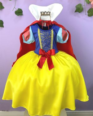 Vestido Fantasia Infantil Branca de Neve Amarelo Capa Tiara
