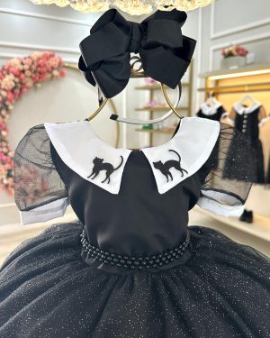 Vestido Fantasia Infantil Preto Wandinha Addams Festas