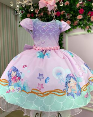 Vestido Infantil Temático Kids Sereia - Fundo do Mar