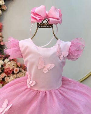 Vestido Infantil Rosa Jardim das Borboletas Festas