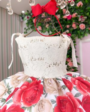 Vestido Giovanella Karine Off Florido Vermelho