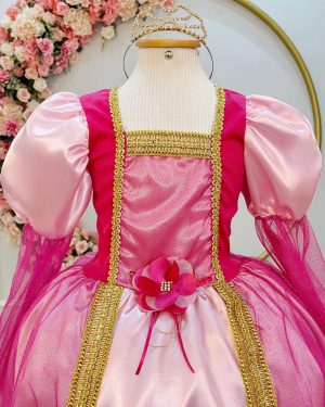 Fantasia Infantil Princesa Aurora C/ Luvas Luxo Festas