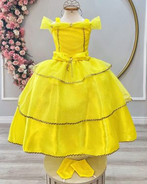 Fantasia Infantil Princesa Bela e a Fera C/ Luvas Festas