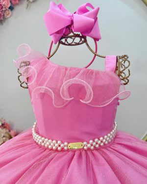 Vestido Infantil Longo Rosa Chiclete Luxo Formaturas Daminhas