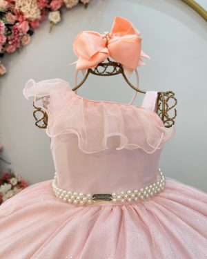 Vestido Infantil Longo Pêssego Luxo Formaturas Daminhas