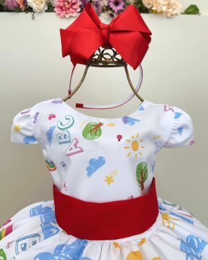 Vestido Infantil Branco Aquarela Colorido Festas